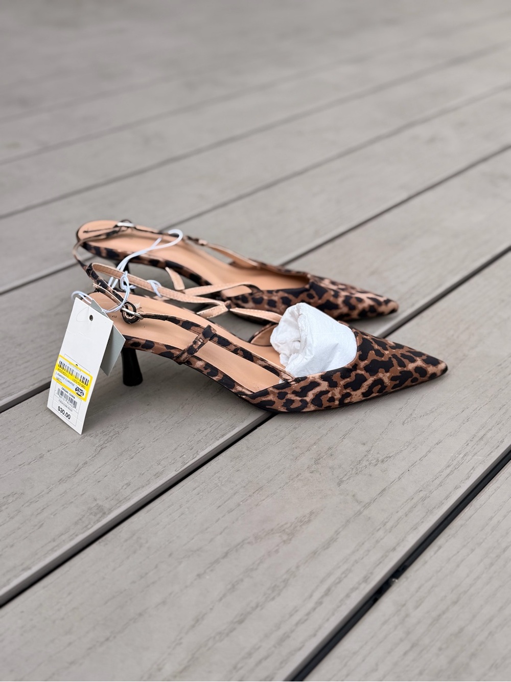 Leopard Print Pointed Toe Slingback Heels - Brown